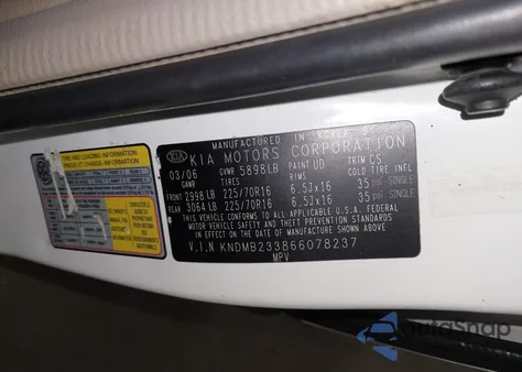 2006 Kia Sedona Ex/Lx z USA, uszkodzony, nr VIN KNDMB233866078237